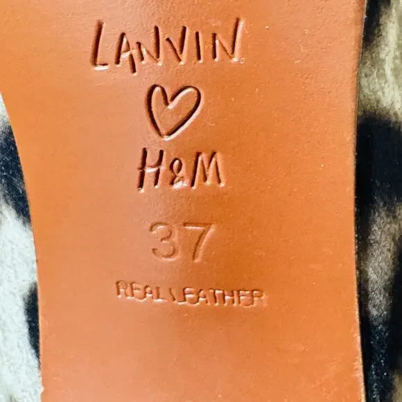 Lanvin x H&M Shoes Womens 6 Brown Pumps Leopard Ankle Wrap Rhinestone Heel - Picture 9 of 10